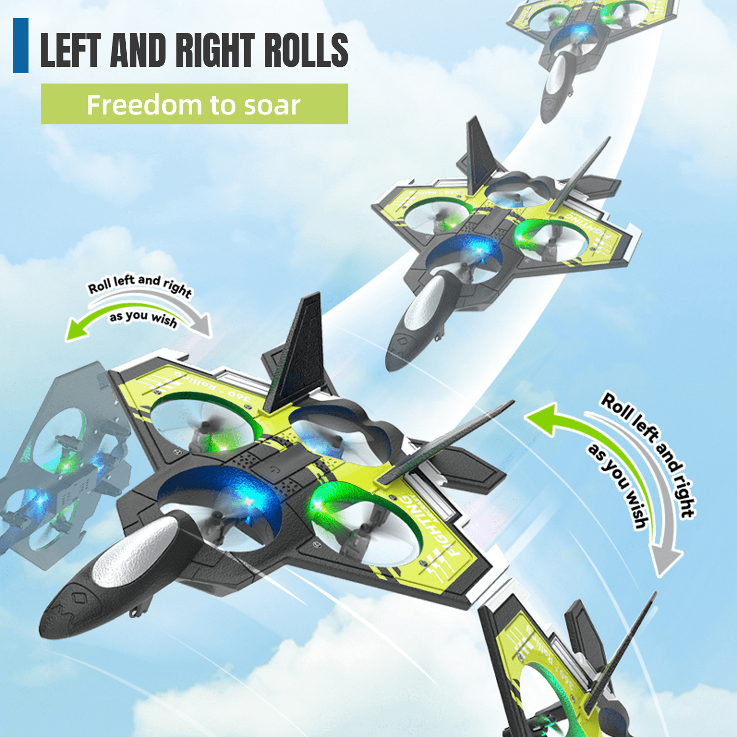 Foam RC Airplane 360° Spin Remote Control Plane with Lights for 6 7 8 Years Birthday Gifts(Green)
