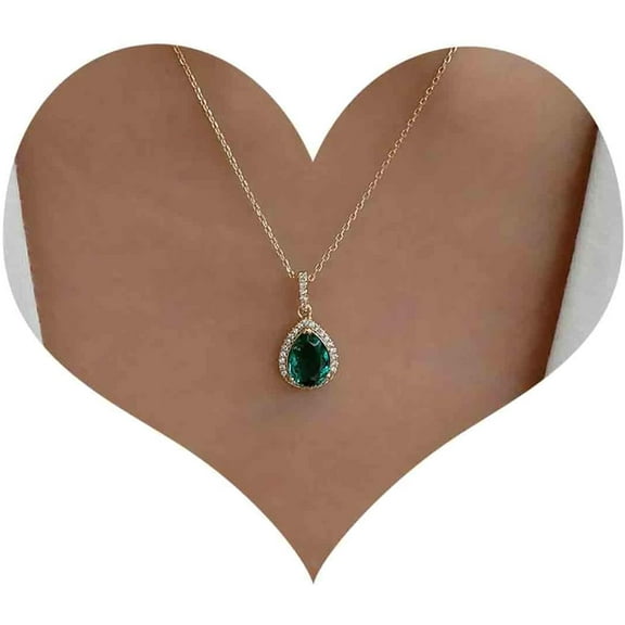 Bohemian Emerald Crystal Pendant Necklace Green Teardrop Emerald Choker Necklace Emerald Cz Necklace Green Water Drop Rhinestone Necklace Chain Jewelry for Women Gifts