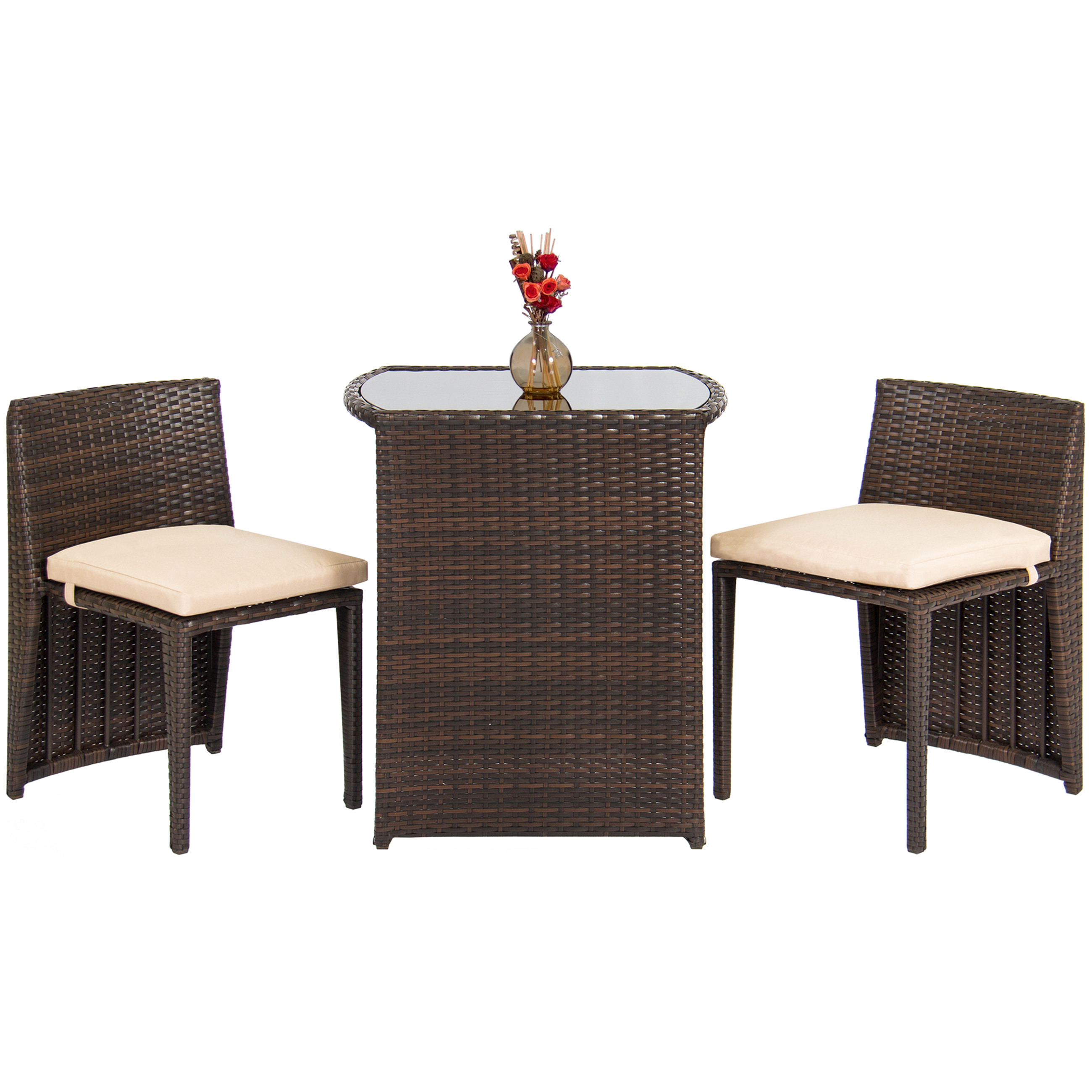 Best Choice S Wicker 3 Piece Space Saving Outdoor Bistro Set Best Choice S Wicker 3 Piece Space Saving Outdoor Bistro Set With Glass Table Top Com