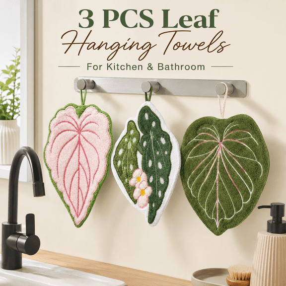 MORAVE Leaf Print Hanging Hand Towels, Plant Pattern Towels for Bathroom and Kitchen Use