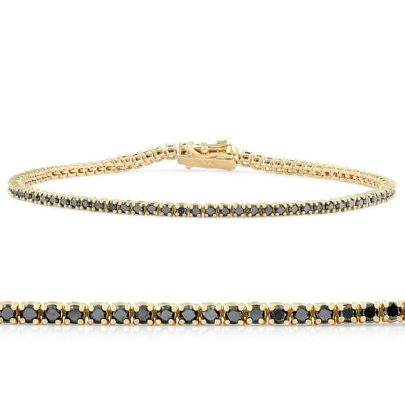 Pompeii 1 3/4 Ct TW Black Diamond Tennis Bracelet 14k Yellow Gold 7" (Black,I2-I3)