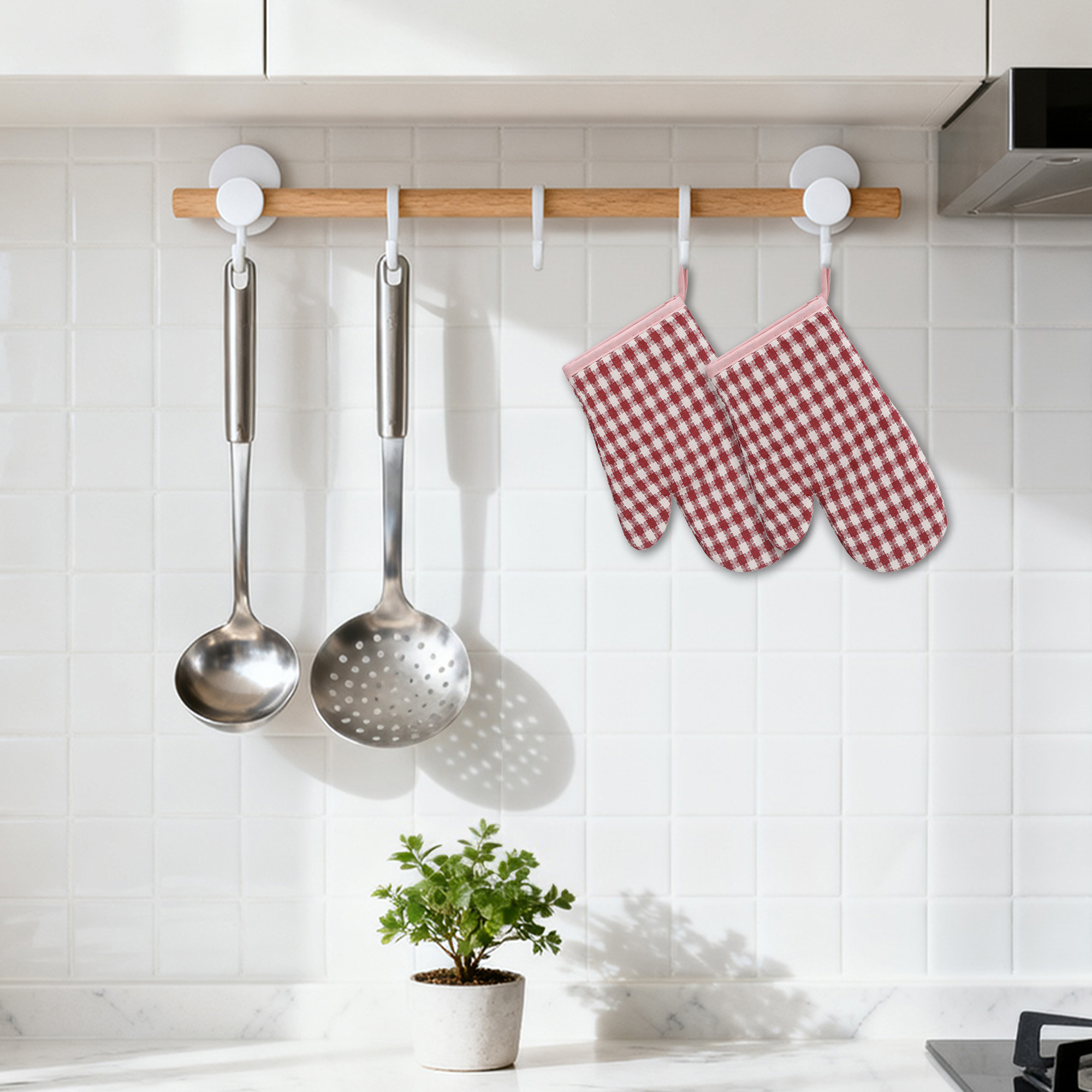 Unique Bargains Pot Holders Set Heat Resistant Oven Mitts Red 9.8x6.7inch