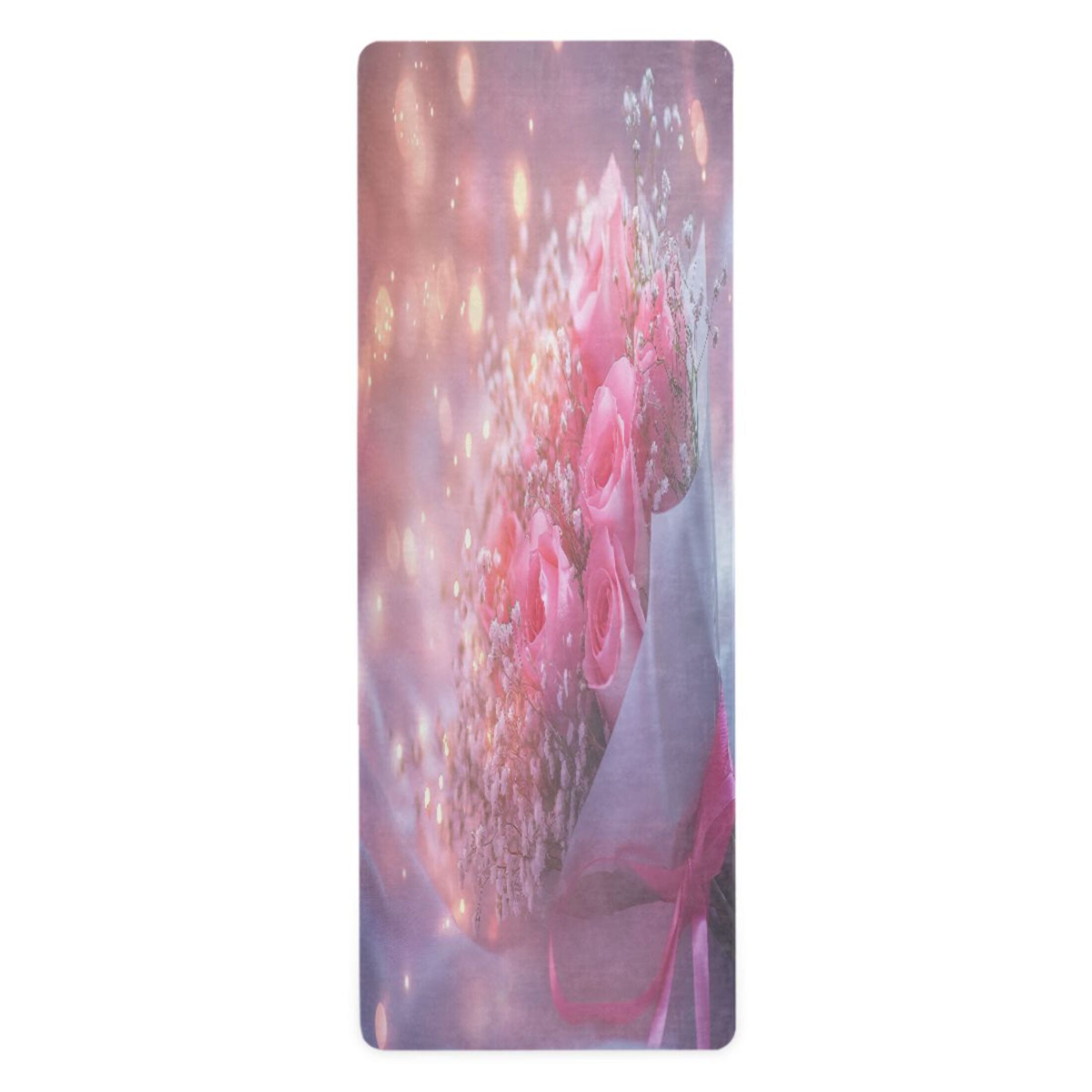 BZSMCE Yoga Mat Women Pink Roses Bouquet with Lights Fitness Mat