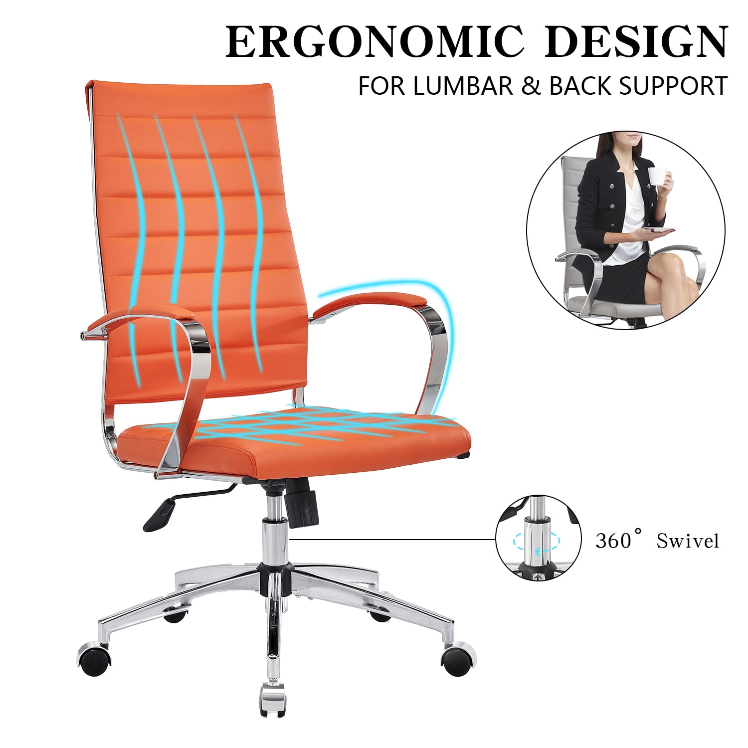 CAROCC High Back Executive Office Chair with Armrest Adjustable Swivel Chair in Durable Vegan Leather Modern Office Chair Ergonomic Desk Chair for Extra Back & Lumbar Support