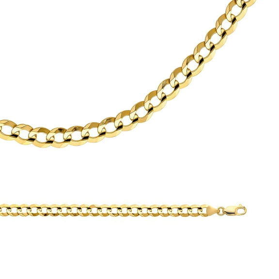 Cuban Chain Solid 14k Yellow Gold Necklace Curb Open Link Concave Big Light Genuine 7 mm 22 inch