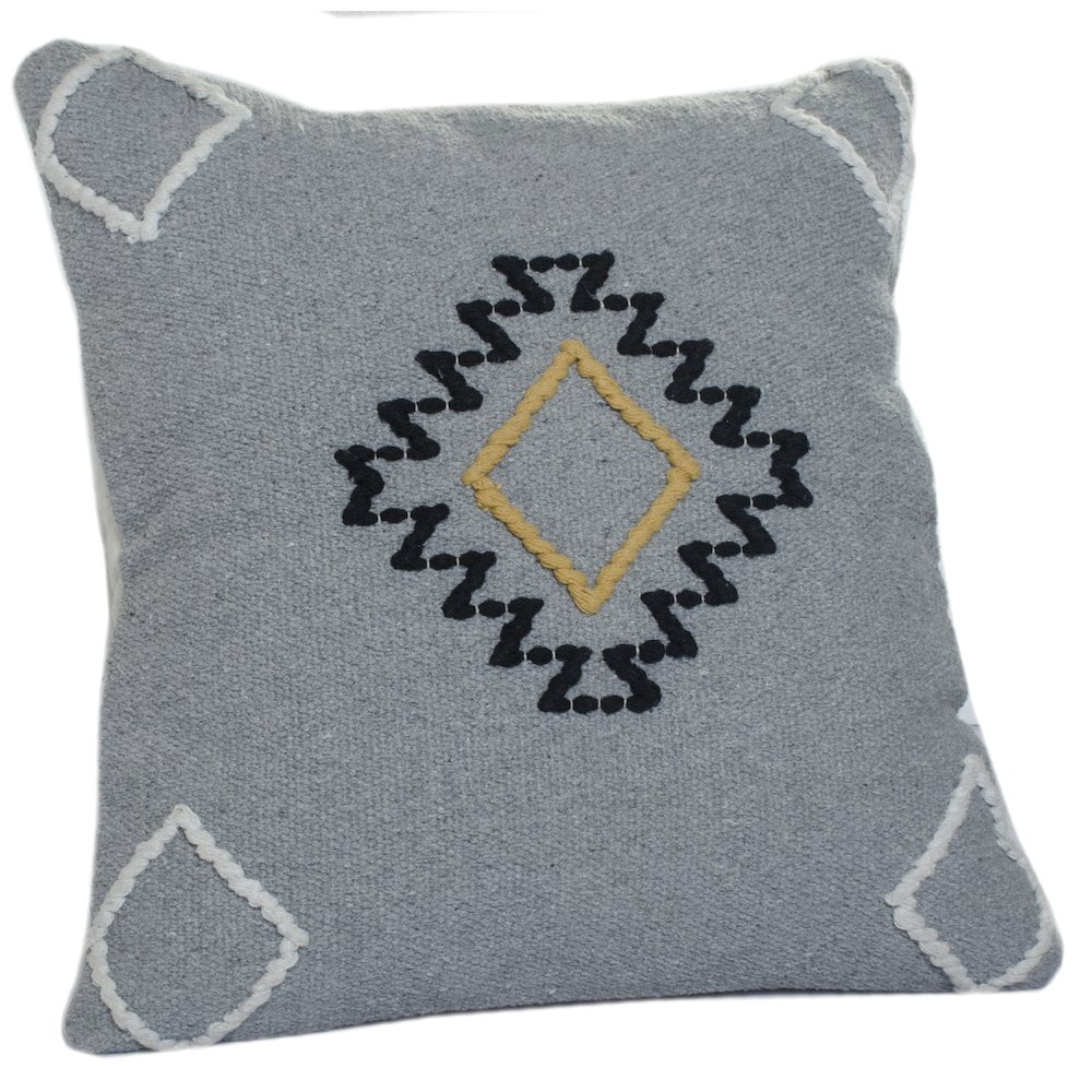 LR Home Ox Bay Hand-Woven Gray/Yellow Geometric Cotton Blend Pillow Cover