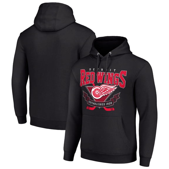 Men's Starter Black Detroit Red Wings Team Logo Graphic Fleece Tri-Blend Pullover Hoodie