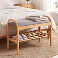 thumbnail image 5 of Costway Bamboo Entryway Shoe Bench 2-Tier Shoe Rack with Padded Seat Cushion for Hallway, 5 of 10