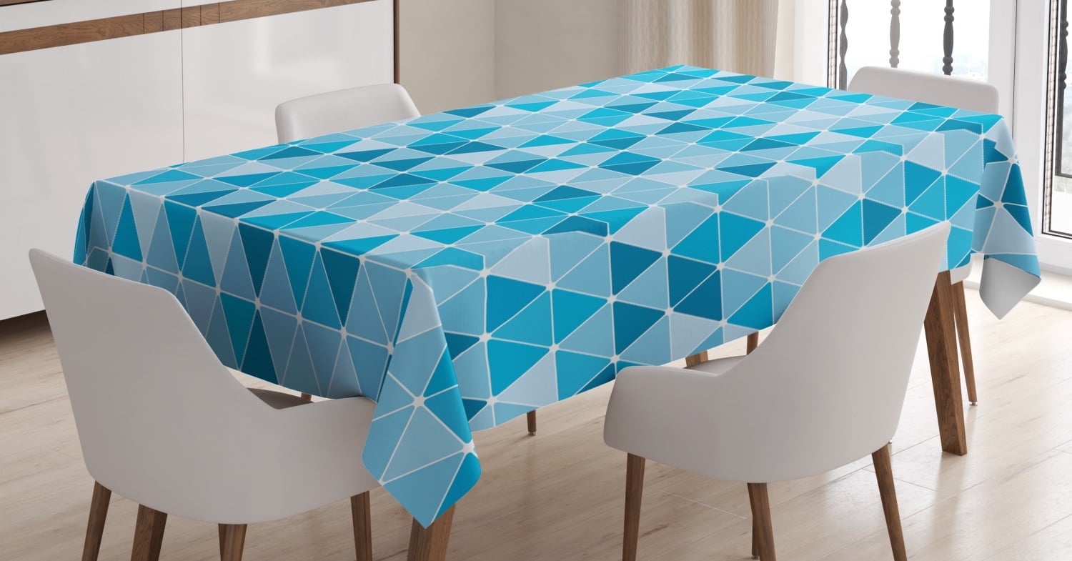 Blue Tablecloth, Geometric Pattern with Triangles in Oceanic Winter
