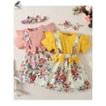 thumbnail image 2 of PULLIMORE Newborn Baby Girl Summer Clothes Set Ruffle Sleeve Floral Romper + Suspender Skirt with Headband (6-9 Months, Pink), 2 of 7
