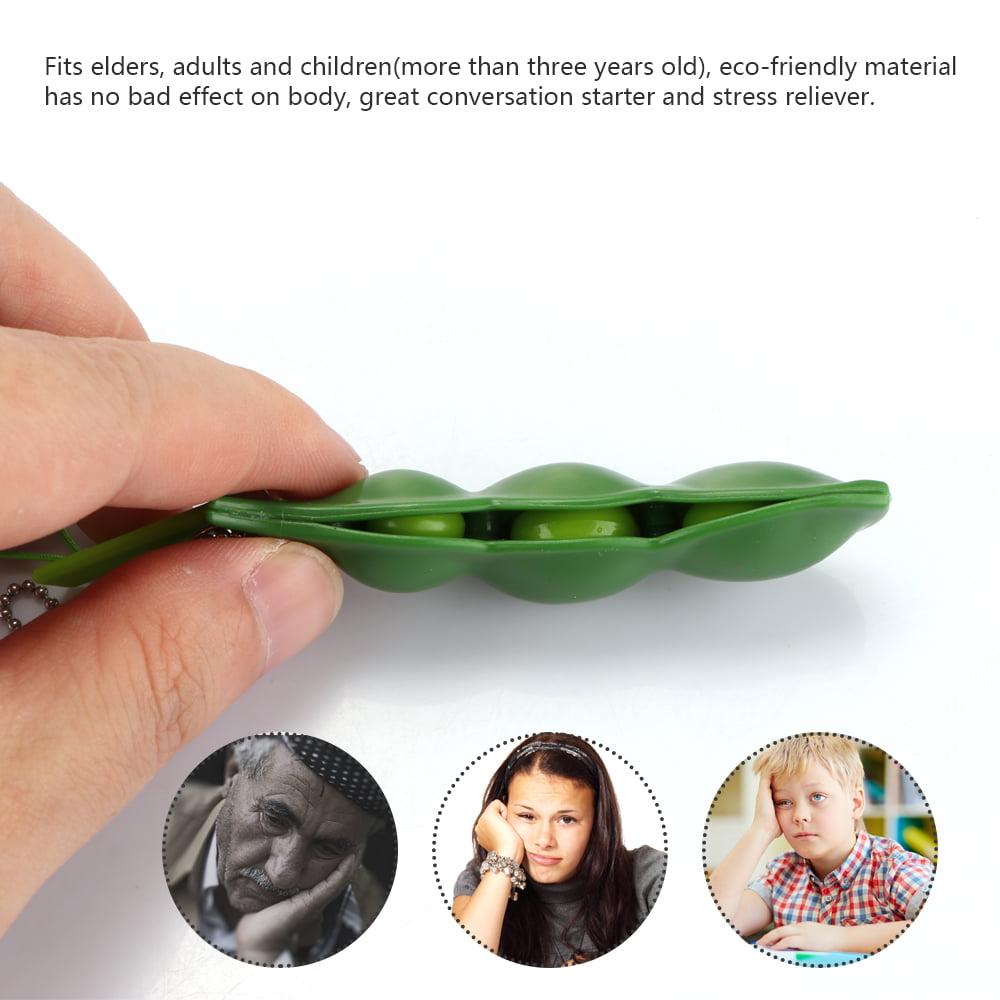 4x Stress Relief Toy Anti-Anxiety Toy-Adults Autism Pea Pod Keyring Squeezy-Bean 