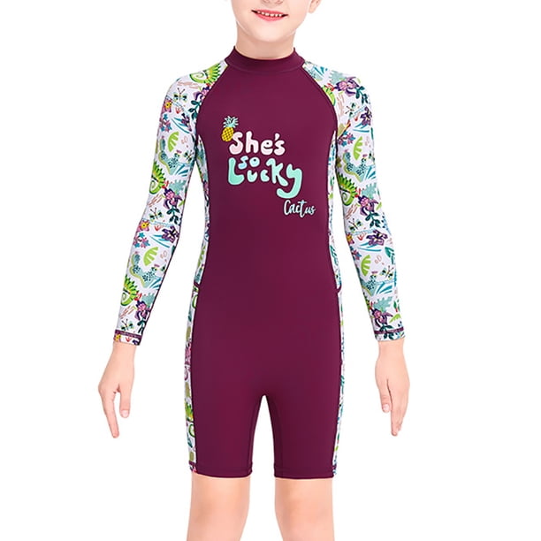 Buceo vela niños traje de traje de baño traje de baño niños traje de baño espalda con cremallera cremallera ropa de baño para nadar buceo snorkeling púrpura l kenally OD003662-03