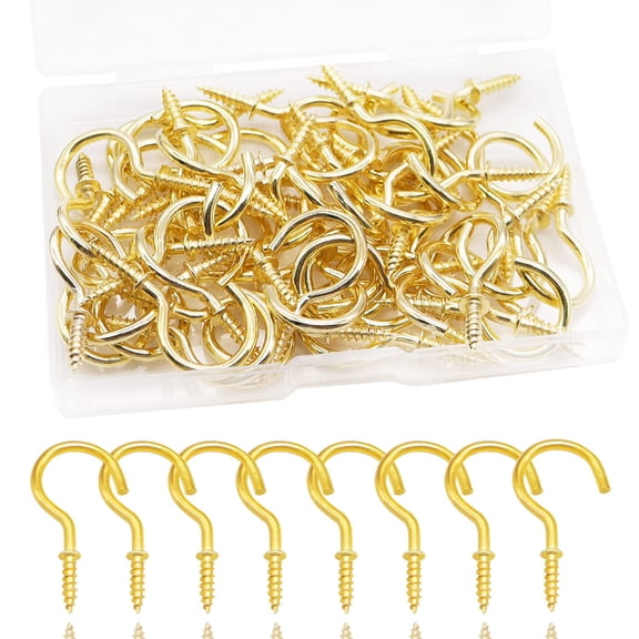 50pcs 1-1/4 Inch Gold Ceiling Hooks Vinyl Coated Screw-in Hooks for Decorating Christmas Lights Hanger Hooks Outdoor Wire and Fairy Lights D-015-1-1/4