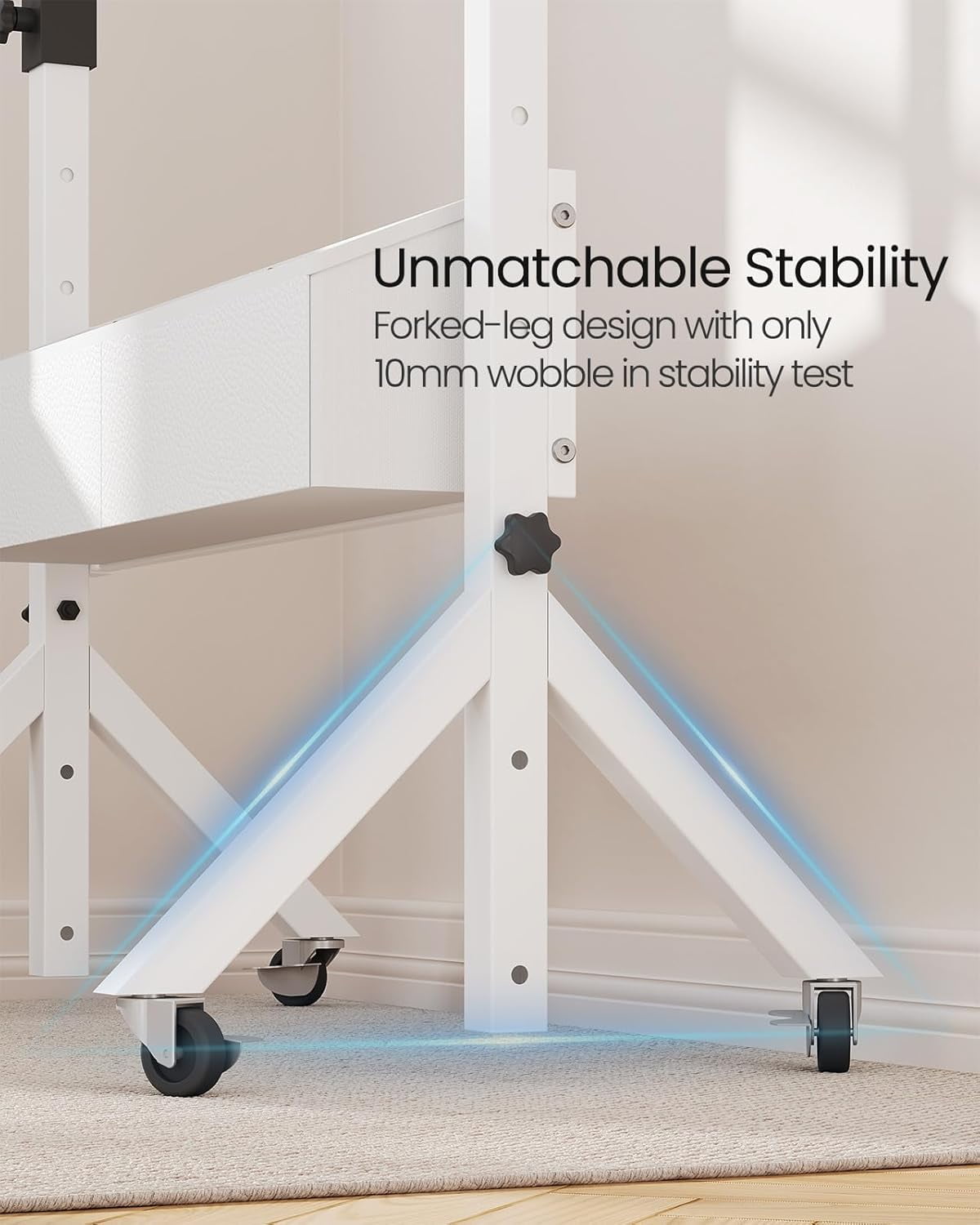 CHITOOMA Mobile Standing Desk with Cup Holder, 6 Level Height-Adjustable Computer Desk with Laptop Slot for Office, White