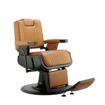 SHERMAN Heavy Duty Barber Chair Reclining Seat, Hydraulic Barber Chair for Barber Shop Hair Salon, Black Frame Camel Leather