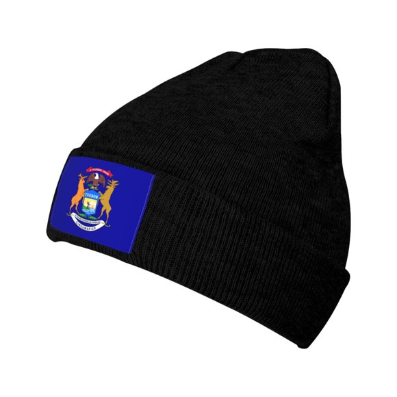 ZICANCN Michigan State Seal Flag Knit Beanie Hat , Winter Cap Soft Warm Classic Hats for Men Women Black