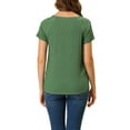 thumbnail image 3 of INSPIRE CHIC Women's Round Neck Short Raglan Sleeves Side Slit Chambray Blouse S Green, 3 of 7