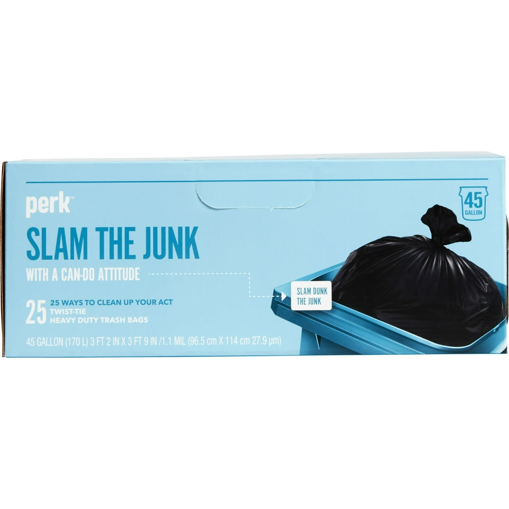 Perk 45 Gallon Trash Bag Low Density 1.1 Mil Black PK56748 Walmart