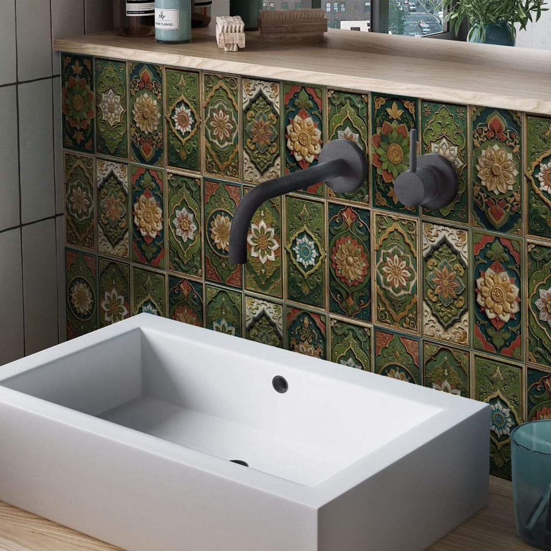 16 Sheet Foaming Board Vinyl Tiles Stickers Wall Decals 8" x 4" Waterproof Peel and Stick Backsplash for Kitchen Bathroom Flowers Pattern Mural