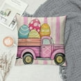 thumbnail image 2 of Happy Easter Pillow Covers, Easter Wishes Rabbits Striped Truck Eggs Farmhouse Decorative Throw Pillowcases for Home Sofa Couch Decoration, 2 of 5