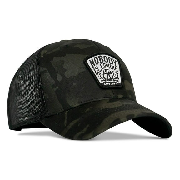 Combat Iron Nobody Is Coming To Save You Skull Patch Snapback Hat Black Multicam