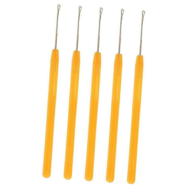 facefd 5 Pieces Pulling Hook Needle Tools Tools Hair for Micro Ring Hair Extensions Yellow