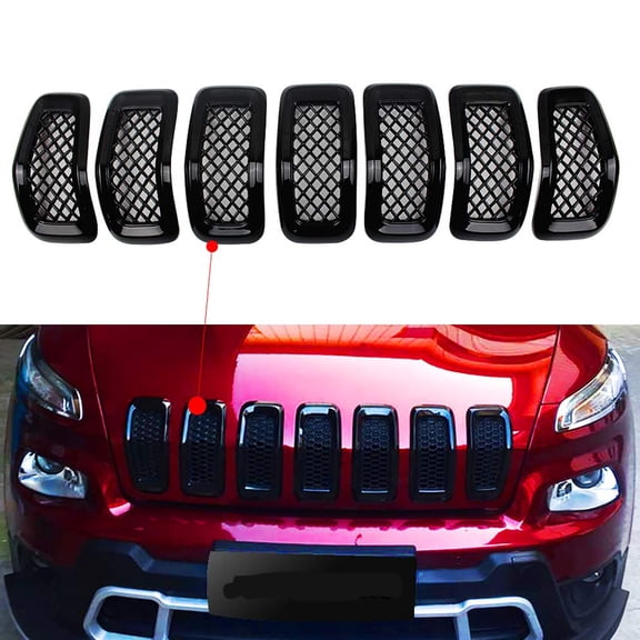 NINTE Mesh Grille Cover for Jeep Cherokee 2014-2018 Gloss Black Overlays 7PCS