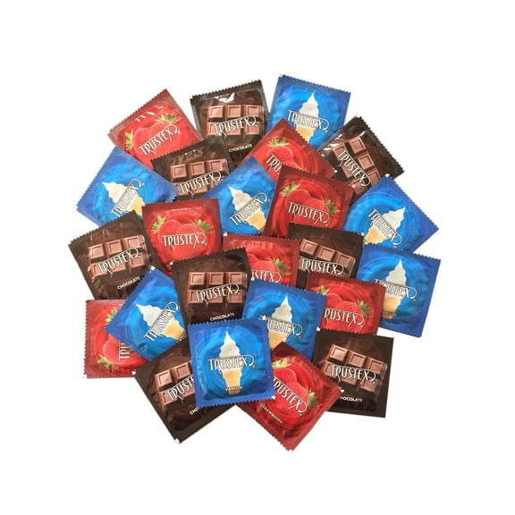 Trustex Neapolitan Flavors Brass Pocket Case, Chocolate, Strawberry, and Vanilla Flavored Latex Condoms-12 Count