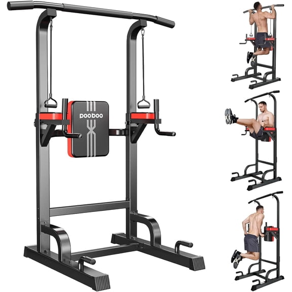 Power Tower Dip Station, 450LB Adjustable Home Gym Equipment for Pull Ups, Dips, Knee Raises, Push Ups & Full-Body Strength Training