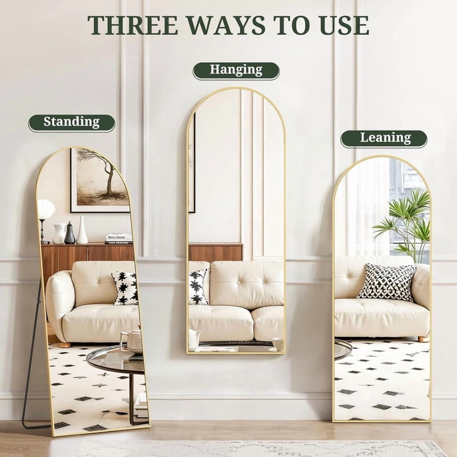 Easy4Home 59"x16" Arched Full Length Mirror Freestading Full Body Floor Mirror, Gold