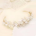 thumbnail image 4 of Gold Bridal Headbands Wedding Headpieces With Ceramic Flowers Wide Pearl Wedding Hair Accessories For Women And Girls, 4 of 4