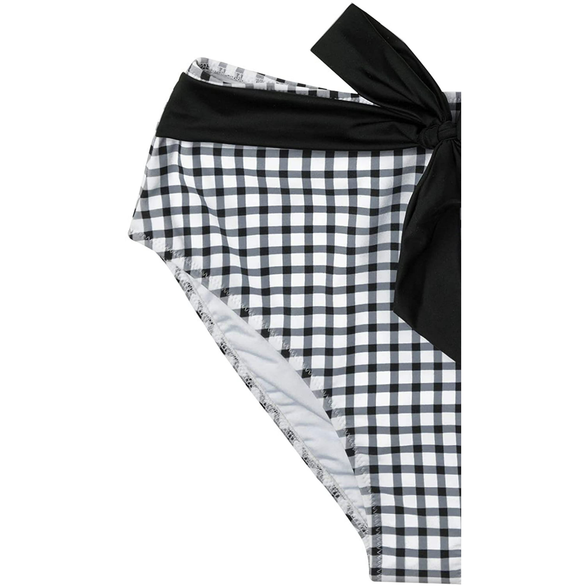 Women s Black White Gingham Swimsuit Ruffles Two Pieces Bikini Set Walmart