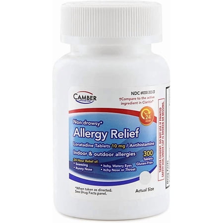 Camber Loratadine 10mg Allergy Pills, Antihistamine 24 Hour, Non Drowsy Allergy Relief (300 Tablets)