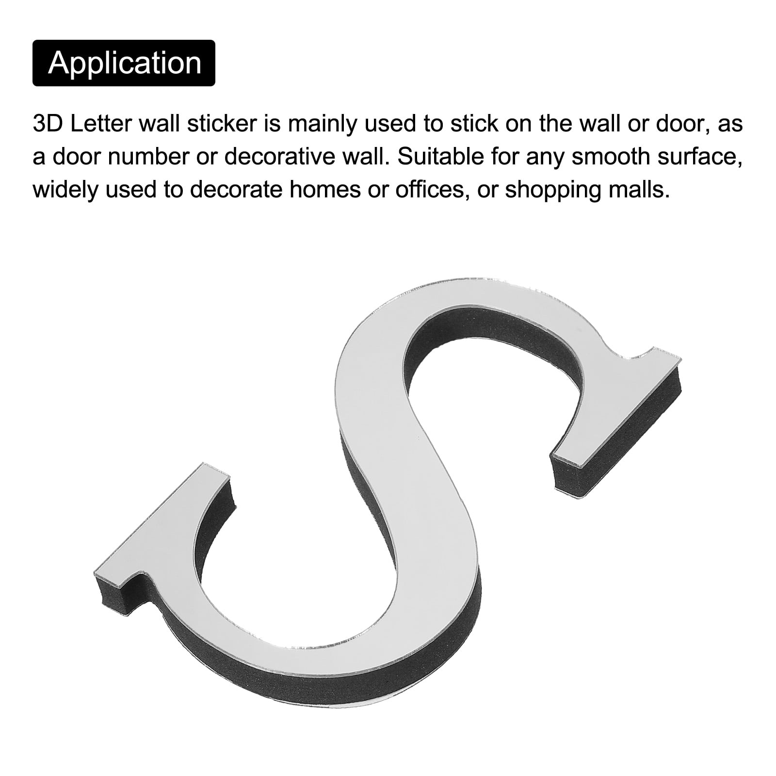 Unique Bargains 3D Acrylic Alphabet Mirror Wall Stickers Letter Sign Silver S Shape