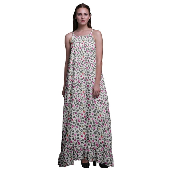 Bimba White6 Floral Magnolia Bud Spaghetti Strap Womens Sleepwear Nightgown Ladies Nightwear Nursing Sleep Dress Medium