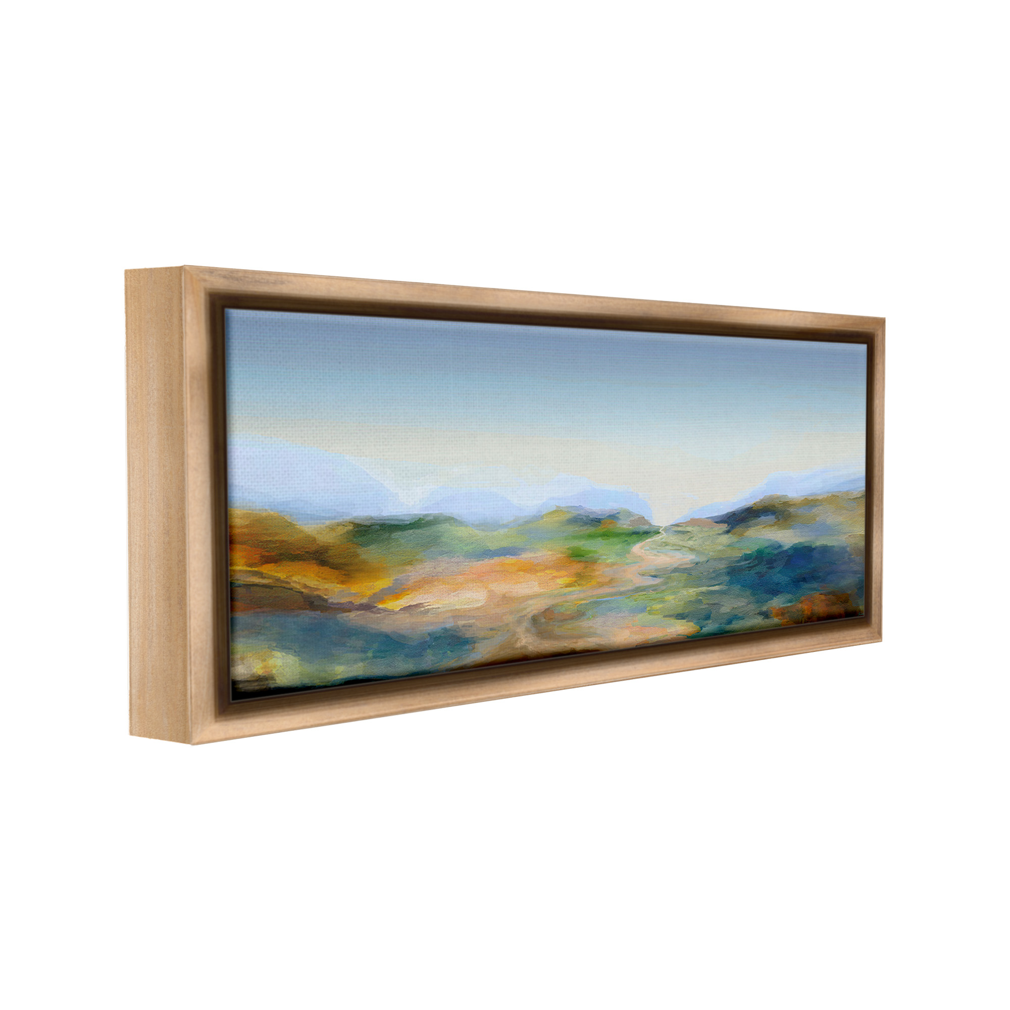 Stupell Industries Mountains with Winding Path Landscape Painting Brown Floater Framed Canvas Art Print Wall Art, 25 x 11