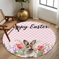 thumbnail image 2 of Round Rugs 6 Ft, Easter Bunny Non Slip Area Rugs for Kitchen Bedroom Entryway, Spring Tulips Floral Pink Farmhouse Plaid Washable Carpet Runner Rug Floor Mats for Bedroom Home Decor, 2 of 8