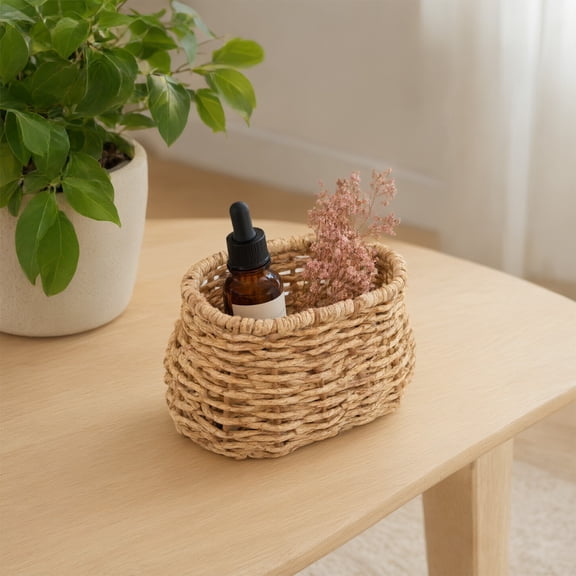 Small Plastic Wicker Basket 4.7 Inch Woven Storage Organizer for Makeup Brushes and Pens
