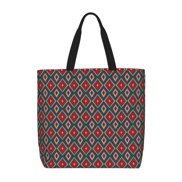 Easygdp Red And Orange On Blue Teal Bolsa Tote para Mujer, Bolso de Hombro para Trabajo, Playa, Viajes, Compras y Supermercado