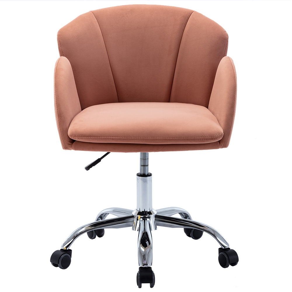 Desk Chair for Girls, Pink Velvet Home Office Chair on Wheels, Modern
