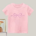 thumbnail image 2 of yillto Girl's Summer Tops Short Sleeve Bow Graphic Cute Tee Shirts Crew Neck Casual Tshirts for Kids, 2 of 3