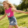 thumbnail image 7 of Girls 2Pcs Skirts Sets Outfits Summer Short Sleeve Crewneck Tops and Denim Vintage Skirts Versatile Cute Bow Print Tops School Outfits Casual Children Clothes Age 2-8 Years Hot Pink 7-8Years, 7 of 7