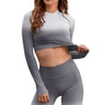 thumbnail image 5 of Hpapadks Women Workout Sets 2 Piece Quick Dry Sportswear Yoga Fitness Wear Tight Long Sleeve Gradient Crop Tops Pants Set Yoga Outfits for Women Grey M, 5 of 5