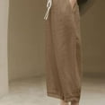 thumbnail image 5 of XPMWRP Women's Cotton Linen Wide Leg Palazzo Lounge Cropped Pants Lightweight Drawstring Waist Harem Capri Pants with Pockets Coffee XXL, 5 of 7