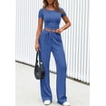 thumbnail image 3 of PRETTYGARDEN Womens 2 Piece Outfits Summer Ribbed Knit Button Short Sleeve Tops Casual Wide Leg Pants Lounge Sets, 3 of 8