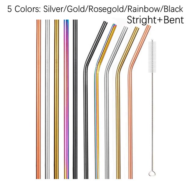 Pajitas de metal con cepillo limpiador, paja reutilizable de acero inoxidable, 304 unidades, para beber leche, vasos de bar, accesorio de fiesta, color arco iris