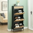 thumbnail image 3 of Natural Rattan 3 Flip Drawer Shoe Cabinet, Shoe Cabinet for Entryway, Narrow Shoe Storage Cabinet, Wood 3 Tier Slim Shoe Rack with 3-Tier Adjustable Shelves for Entryway, 3 of 9