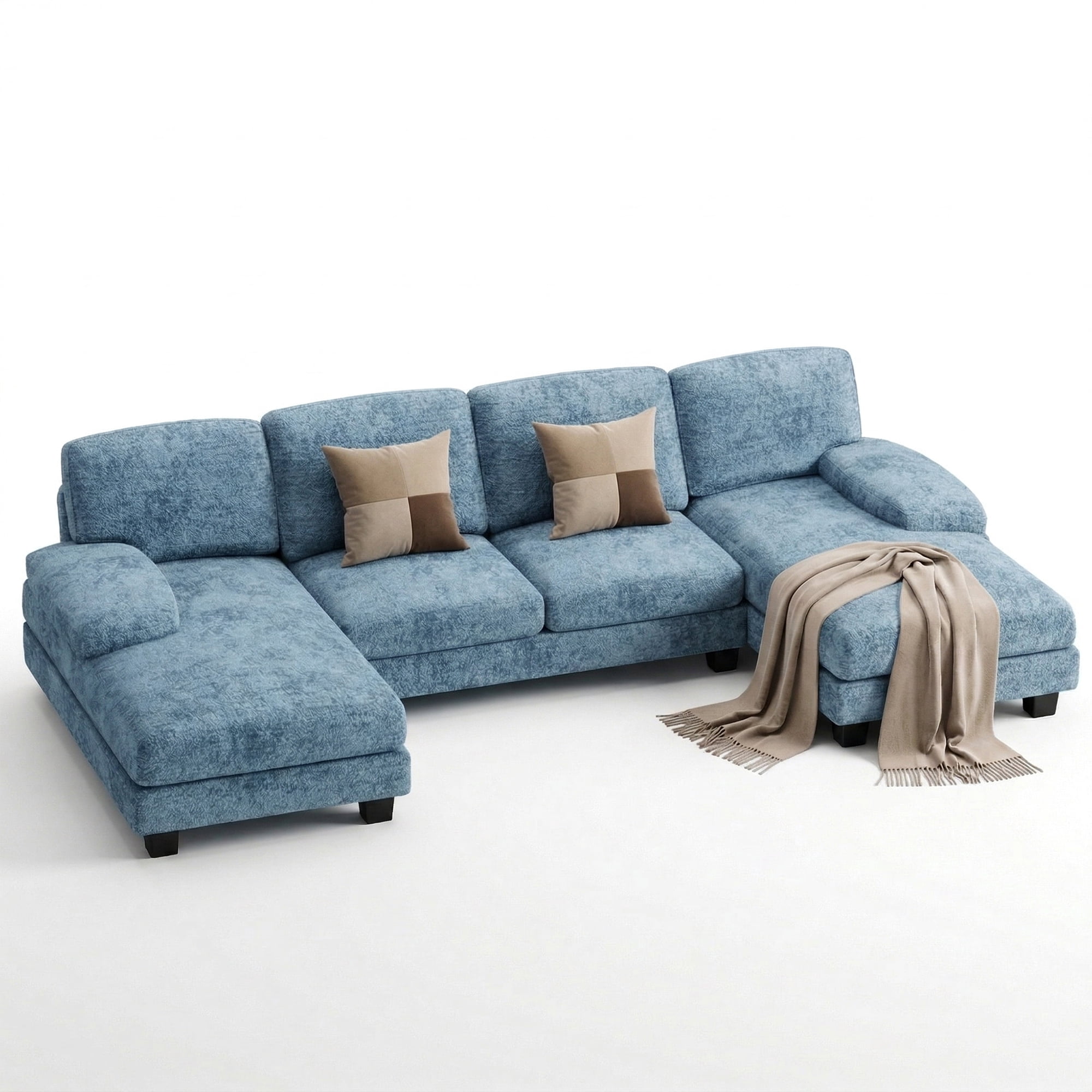 Vineego 105" U-Shaped Sectional Sofa with Double Chaise 4-Seat Modular Sofa Couch for Living Room,Chenille Blue