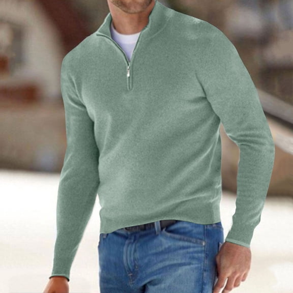 Men's Quarter Zip Sweater Casual Neck Pullover Ribbed Knit Sweater