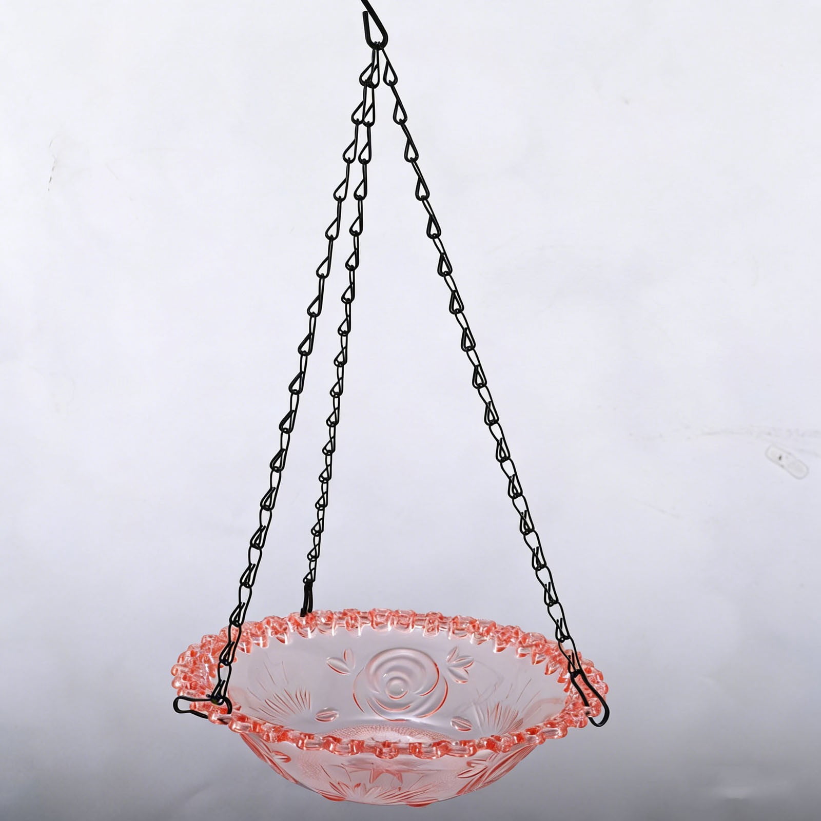 FYHALE 18" Solar Cascade Hanging Bird Fountain, Hanging Bird Bath with Solar Fountain, Outdoor Hanging Bird Bath for Garden Patio Yard, Pink